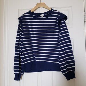 J.Crew Women's Navy Blue and White Striped Long Sleeve Shirt - Size XL - EUC